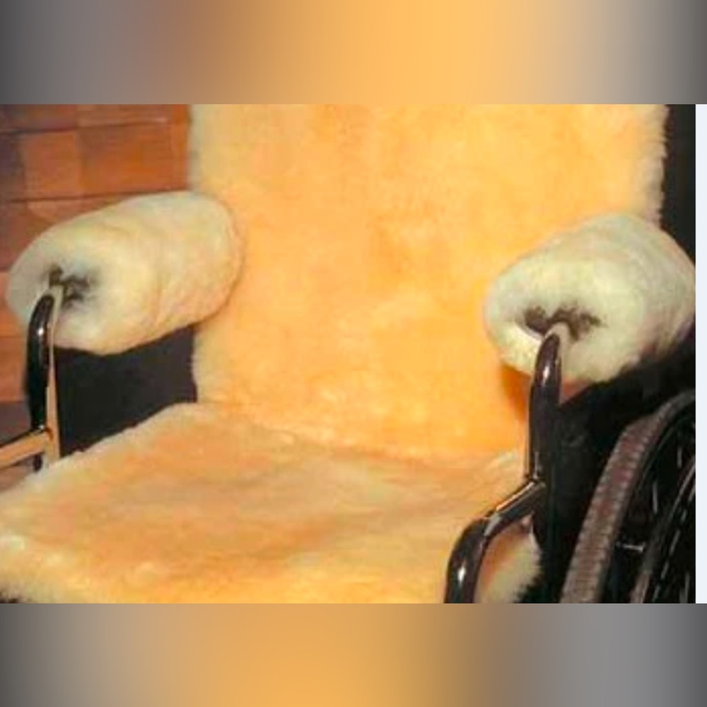 Wheelchair sheepskin arm covers grey for warmth and sore reduction. Good shape
